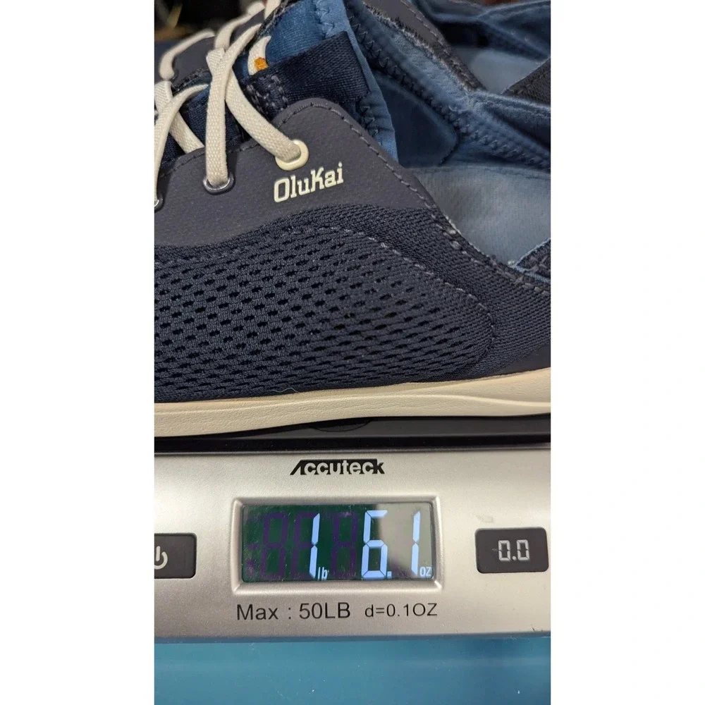 OluKai Moku Pae Boat Sneaker Shoes Mens 9 Blue White Mesh Travel Low Top